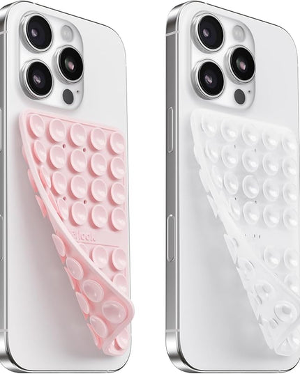 2PCS Silicone Suction Cup Phone Case Mount Double Sided, Hands-Free Phone Accessories Holder for Selfies and Videos, Silicon Sticky Phone Grip for iPhone and Android, Transparent&Light Pink