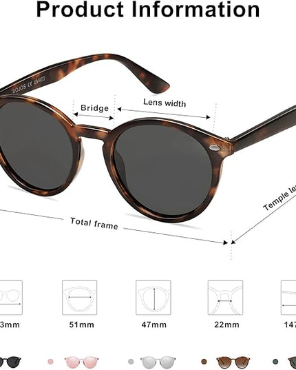 SOJOS Retro Round Polarized Sunglasses for Women Men Classic Vintage Sunnies SJ2069
