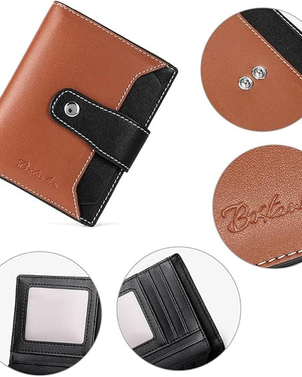 BOSTANTEN Women Leather Wallet RFID Blocking Small Bifold Zipper Pocket Wallet Card Case Purse with ID Window
