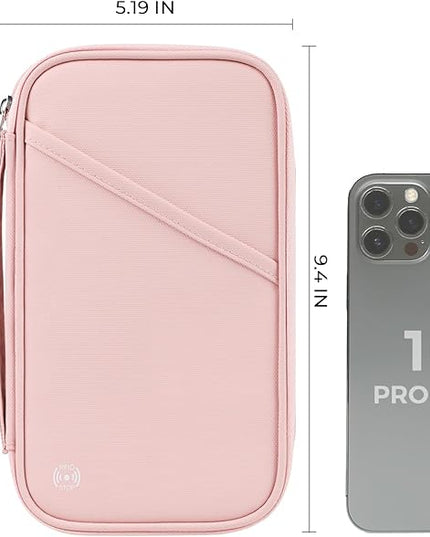 Travel Passport Wallets, Airtag Lightweight Family Passport Holder With RFID Blocking Passport Cover Case Waterproof Bag Document Organizer for Men and Women-pink