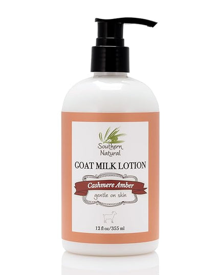 Southern Natural Goat Milk Lotion – Nourishing Face, Body & Hand Moisturizer for Dry & Sensitive Skin - Hydrating Cream, Gentle Skincare for Soft & Smooth Feel - Cashmere Amber Scent - 12oz