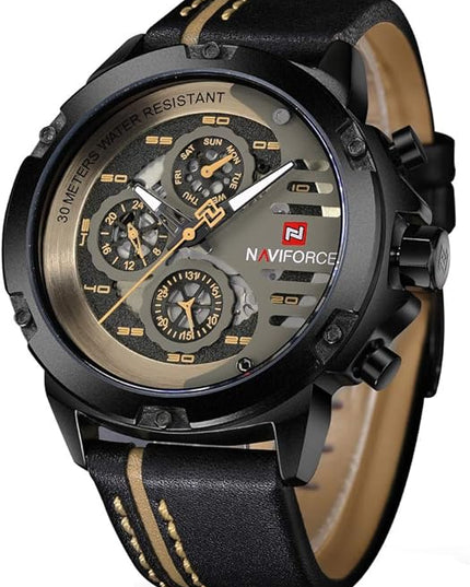 NAVIFORCE Sport Military Watches for Men Waterproof Watch Analog Quartz Leather Band Date Calendar Clock Wristwatch