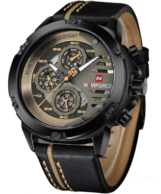 NAVIFORCE Sport Military Watches for Men Waterproof Watch Analog Quartz Leather Band Date Calendar Clock Wristwatch
