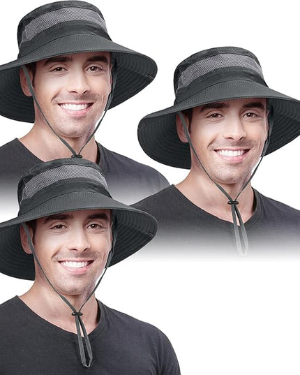 3 Pack Mens Boonie Sun Hat UV Protection Outdoor Bucket Fishing Hat for Hiking Safari & Gardening