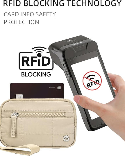 WESTBRONCO Wristlet Wallets for Women Nylon Quilted RFID Wallet with 3 Zipper Purse for Travel