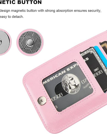 KIHUWEY Compatible with iPhone 13 Pro Max Case Wallet with Credit Card Holder, Premium Leather Magnetic Clasp Kickstand Heavy Duty Protective Cover for iPhone 13 Pro Max 6.7 Inch (Pink)