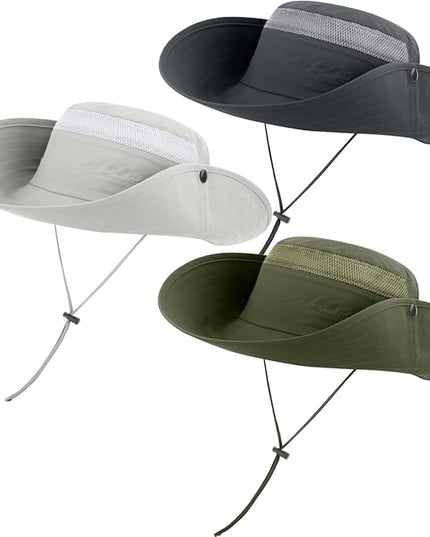 3 Pack Mens Boonie Sun Hat UV Protection Outdoor Bucket Fishing Hat for Hiking Safari & Gardening