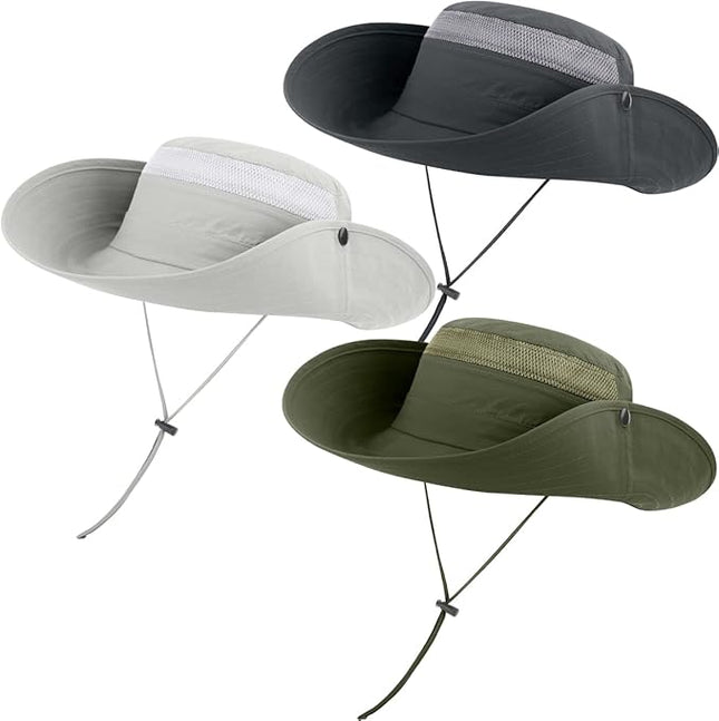 3 Pack Mens Boonie Sun Hat UV Protection Outdoor Bucket Fishing Hat for Hiking Safari & Gardening