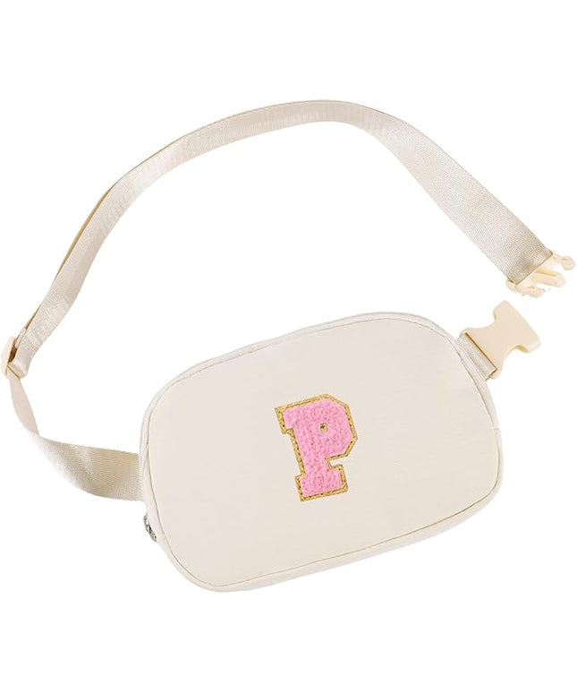Glratn Initial Letter Fanny Pack for Girls,Patch Belt Bag,Toddler Crossbody Bags，Gifts for 3 4 5 6 7 8 9 10 11 37 Year Old Teens Kids,Christmas Graduation Gifts for Teen Girls ，(Beige-P)