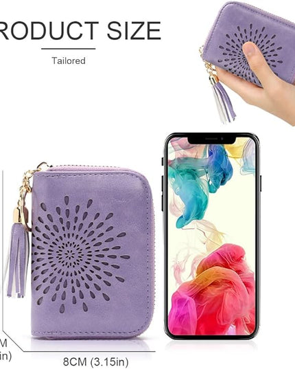 APHISON RFID Credit Card Holder Zipper Card Case Keychain Small Wallet for Women 1927 LIGHT-PURPLE