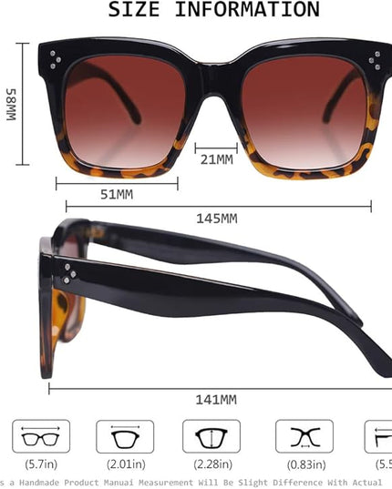 Vintage Women Oversized Sunglasses Designer Luxury Square Sun Glasses UV400 Protection Flat Lens