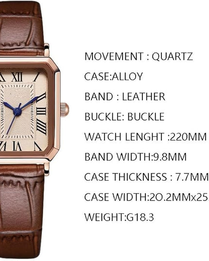 PASOY Vintage Womens Watch Analog Quartz Waterproof Ladies Watches for Women with Leather Strap Square Dial