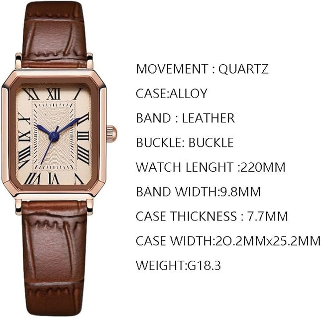 PASOY Vintage Womens Watch Analog Quartz Waterproof Ladies Watches for Women with Leather Strap Square Dial