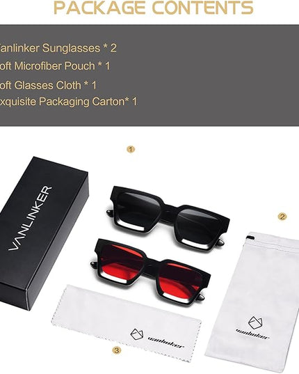 VANLINKER Thick Square Sunglasses for Men Women Retro Chunky Rectangle Shades UV400 Protection VL9731