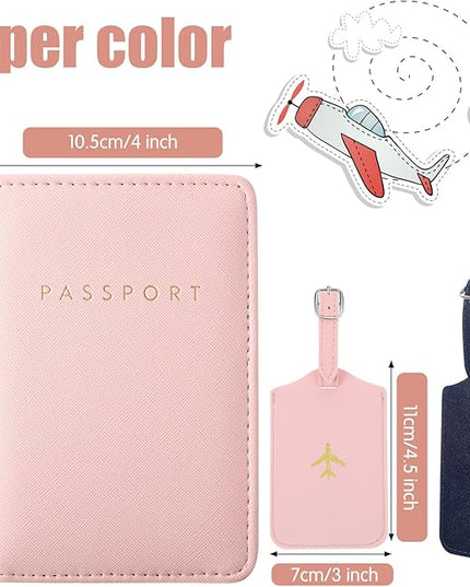 Weewooday 2 Set Mr and Mrs Passport Covers Holder and Luggage Tags Cute Leather Wallets Holder Travel Luggage Tags for Women Men Gift(Pink, Blue)