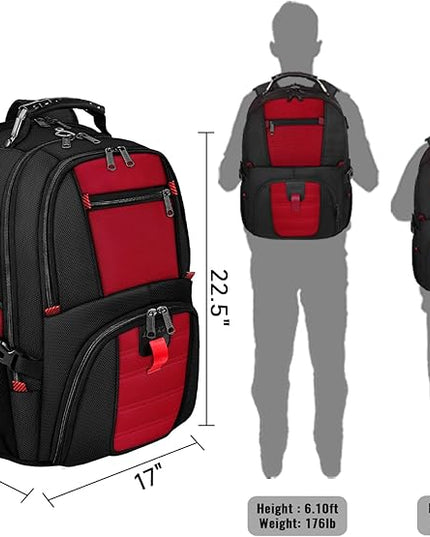 YOREPEK 18.4 Laptop Backpack,Large Backpacks Fit Most 18 Inch Laptop with USB Charger Port,TSA Friendly Flight Approved Weekend Carry on Backpack with Luggage Strap for Men and Women, Red