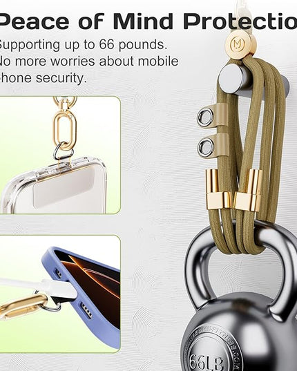 Phone Lanyard Crossbody with 2 Hanging Loops: Metal Buckle Adjustable Skin-Friendly Cell Phone Strap for iPhone Around,Hands-Free Universal Anti Theft Neck Lanyards For Outdoor Travel,Khaki