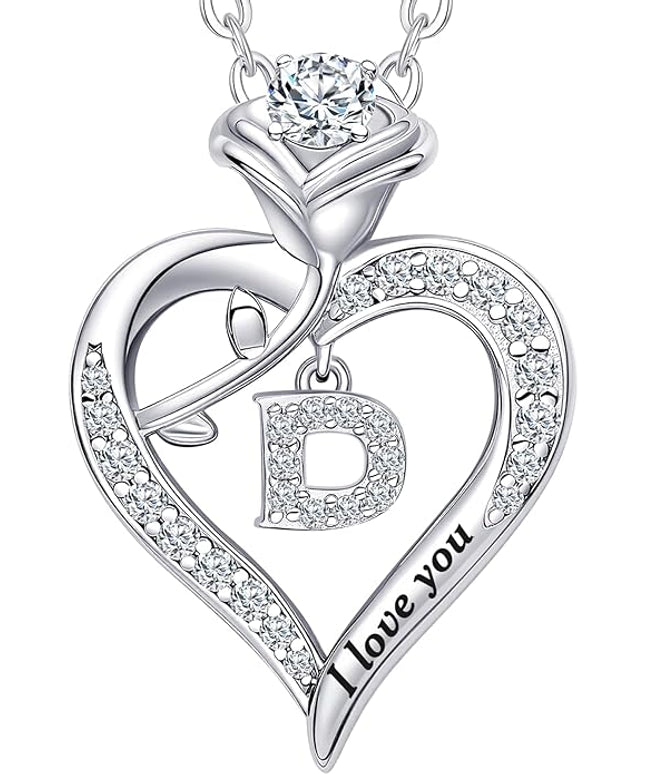 Rose Heart Pendant Necklace Gifts for Wife, Engraved 'I love you' Gift for Wife Girlfriend, Anniversary Birthday Eternity Jewelry Present for Women, Moissanite Necklace Gift for Her