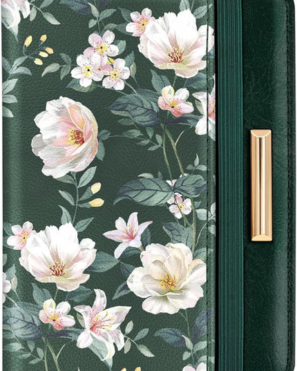 Passport Holder Cover Travel RFID Blocking Passport Cover Rose Gold Cute Flowers Passport Wallet with Elastic Band for Women