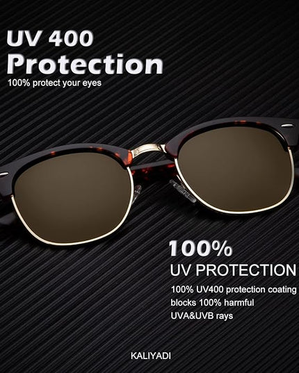 KALIYADI Sunglasses Men Polarized Sunglasses for Men Women Unisex Semi-Rimless Frame Retro Driving Sun Glasses UV Blocking