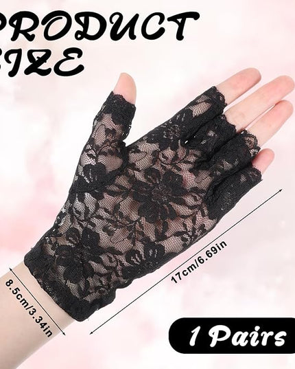 Women Short Lace Gloves, Sunblock Fingerless Bridal Wrist Glove, Short Black Lace Gloves Fingerless for Wedding, Tea Party, Cosplay, Costume, Opera Evening Prom