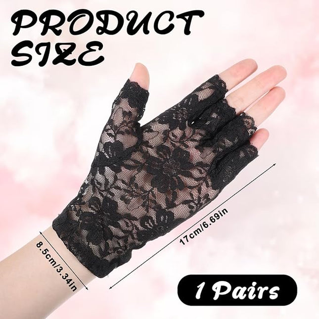 Women Short Lace Gloves, Sunblock Fingerless Bridal Wrist Glove, Short Black Lace Gloves Fingerless for Wedding, Tea Party, Cosplay, Costume, Opera Evening Prom