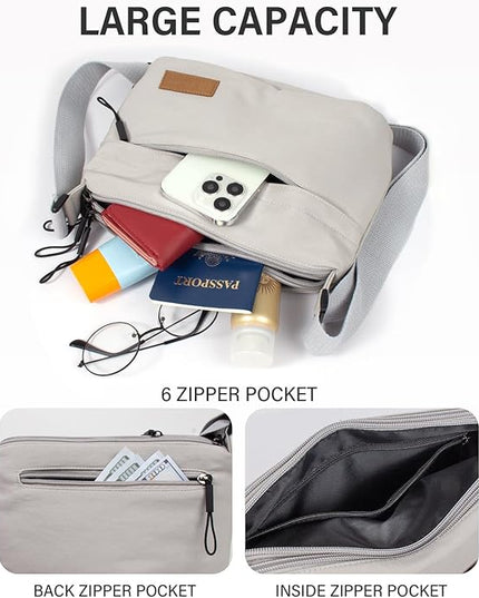 Crossbody Sling Bag Canvas Purse Small Shoulder Handbag 5 Pocket Casual Travel Messenger Hobo Bag Phone Satchel Backpack