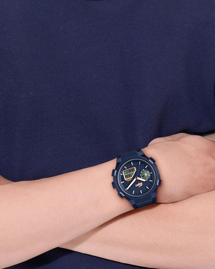Lacoste LC33 Men's Analog-Digital Watch – TR90 Case, World Clock, Stopwatch, Alarm, Backlight, Textured Silicone Strap, Premium Fashion Timepiece - Gift for Him - 45mm