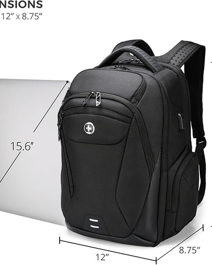 Swissdigital Design Men's Laptop Backpack for College and Business Travel with Integrated USB Charging Port and RFID Protection Fits Laptops up to 15.6 Inch, Black | SD1695-01