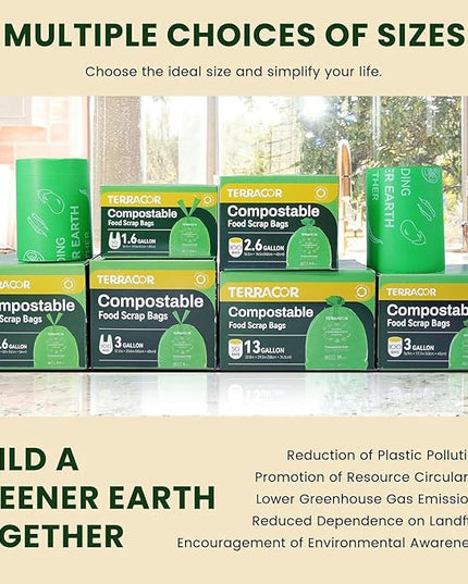 13 Gallon Compostable Trash Bags, 40 Bags Compost Bags for Countertop Bin, Camping Toilet Bags for Portable Toilet, BPI Certified and Meet The ASTM D6400 Standard