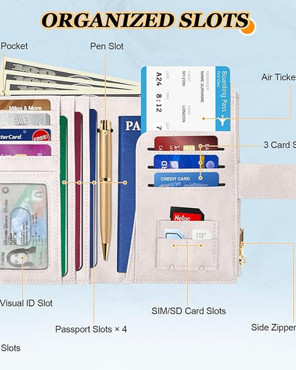 HUANLANG Passport Holder with Airtag for Women/Men, Airtag Passport Wallet for Travel Leather Passport Holder RFID Blocking,Travel Passport Walelt with Credit Card Holder
