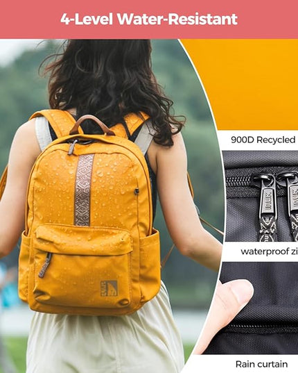 INUK Geometric Stripe Laptop Backpack, 13 Inch Water Resistant Backpack for College & Work, Recycled Travel Daypack Made from 24 Plastic Bottles, with Hidden Pocket & Luggage Strap, Honeycomb