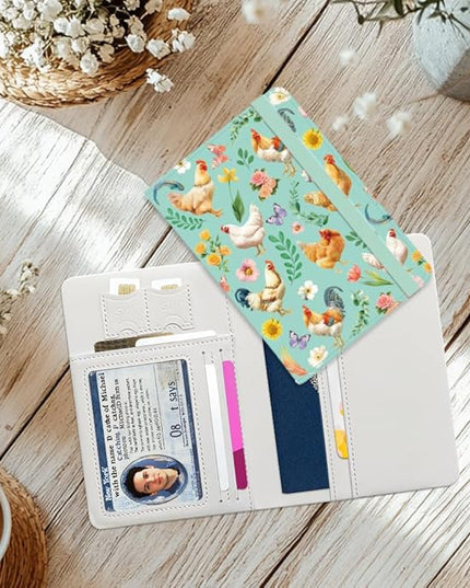 Hens Foliage Leather Passport Holder Cover Flower Leaves Travel Wallet Passport Case with Credit Card Slots for Women Men Travelling Essentials for Flying