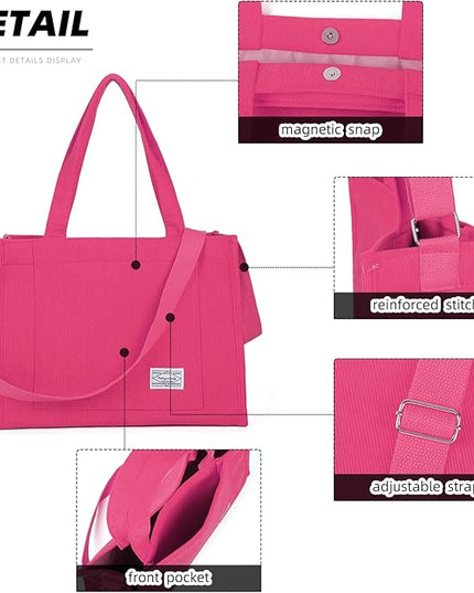 Valleycomfy Corduroy Tote Bag for Women Travel Crossbody Bag Purse Women Shoulder Bags Work Handbags Everyday Hobo Bag
