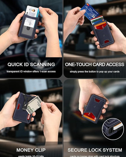 Ruiici Wallet for Men, Slim Minimalist Wallet with Money Clip＆ID Window, RFID Blocking Pop-Up Credit Card Holder, Smart Auminum Mens Wallet Holds 9-13 Cards (Gift Box) (Navy Blue)