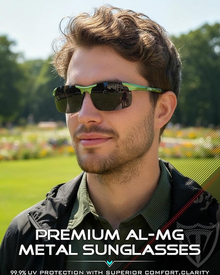 ATTCL Polarized Sunglasses Men Sports: UV Protection Anti Glare Wrap Around Lightweight Metal Driving Fishing Golf Running