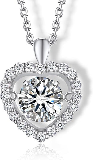 MomentWish Necklace for Women, Sparkling Gift for Her, 1Carat Moissanite Heart Pendent for Her, 925 Sterling Silver Dance Necklace for Anniversary Christmas Valentines