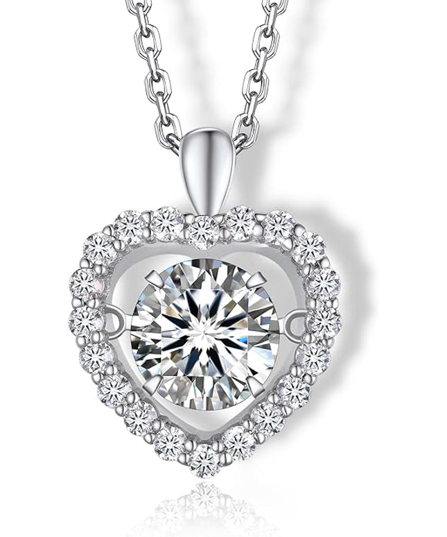 MomentWish Necklace for Women, Sparkling Gift for Her, 1Carat Moissanite Heart Pendent for Her, 925 Sterling Silver Dance Necklace for Anniversary Christmas Valentines