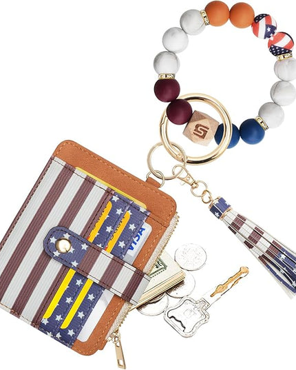 COOLANS Silicone Bracelet Wristlet Wallet Credit Card Holder RFID,ID Window,Key Ring Tassel,Slim Wallet Women Keychain Purse
