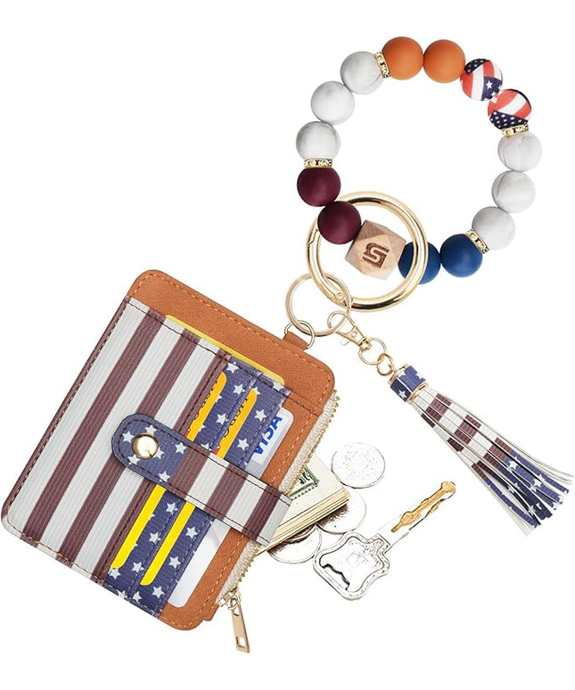 COOLANS Silicone Bracelet Wristlet Wallet Credit Card Holder RFID,ID Window,Key Ring Tassel,Slim Wallet Women Keychain Purse