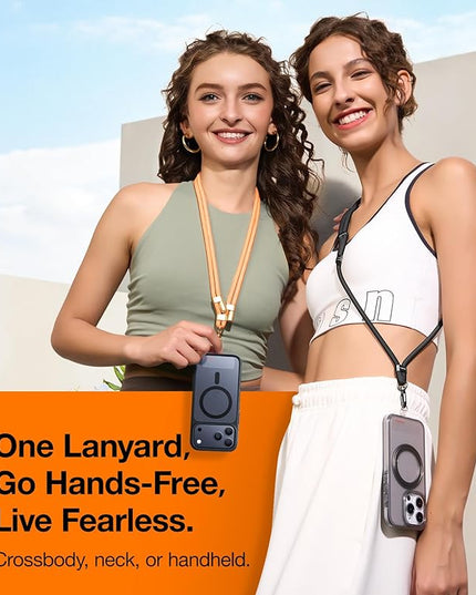 TORRAS Phone Lanyard Crossbody with 2 Phone Tabs, Adjustable Anti Theft Strap for All Cellphone, Premium Metal Buckles, Skin-Friendly, Universal Cellphone Neck lanyard for Travel Essentials, Orange