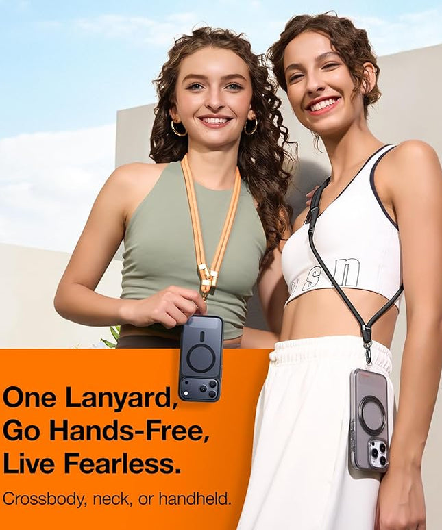 TORRAS Phone Lanyard Crossbody with 2 Phone Tabs, Adjustable Anti Theft Strap for All Cellphone, Premium Metal Buckles, Skin-Friendly, Universal Cellphone Neck lanyard for Travel Essentials, Orange