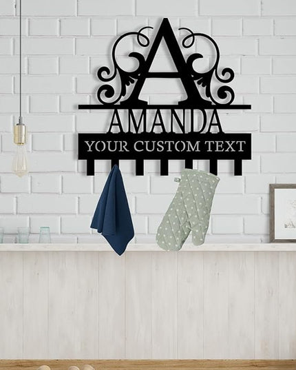 Personalized Monogram Metal Key Holder for Wall, Metal Wall Mount Custom Name Hooks, Key Hanger Decor, Key Rack Wall Mount for Front Door, Key Organizer for Hallway, Wall Key Rack, Housewarming Gift