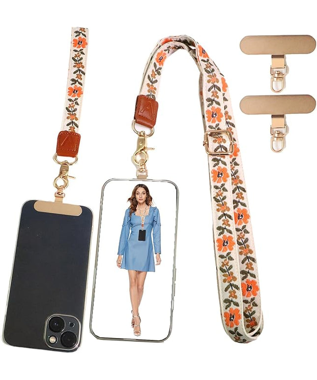 LEMEDE Phone Charm Lanyard, Gold Buckle Adjustable Crossbody and Wrist Strap with 2pcs 360-Degree Rotatable Phone Pad