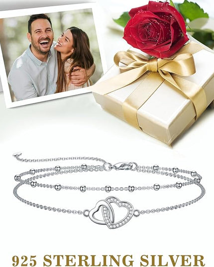 Dorunmo 925 Sterling Silver Infinity Heart Cross Circle Evil Eye Anklet Bracelets for Women Mother's Day Jewelry for Wife Girlfriend Mom Her