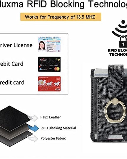 BIAJIYA Phone Card Holder RFID Leather Wallet Credit Adhesive Cell Case Stick-on Card Holder for Women and Men Back of Phone for Most of Smartphones