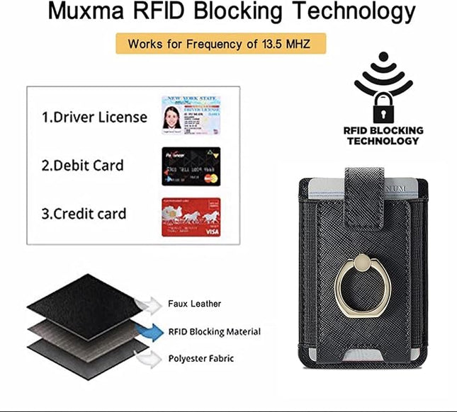 BIAJIYA Phone Card Holder RFID Leather Wallet Credit Adhesive Cell Case Stick-on Card Holder for Women and Men Back of Phone for Most of Smartphones