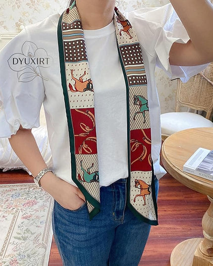 Head Scarf Purse Handle Neck Satin Hair Scarfs For Bag Lightweight Silky Long Thin Women's Fashion Scarves 59 * 5.9”