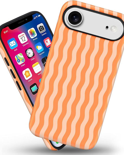 Magnetic for iPhone 17 Air Case Cute Wavy Stripes Phone Case, Shockproof Slim TPU and Hard PC Protective Phone Cover Compatible with MagSafe Designed for Women Girls, Orange