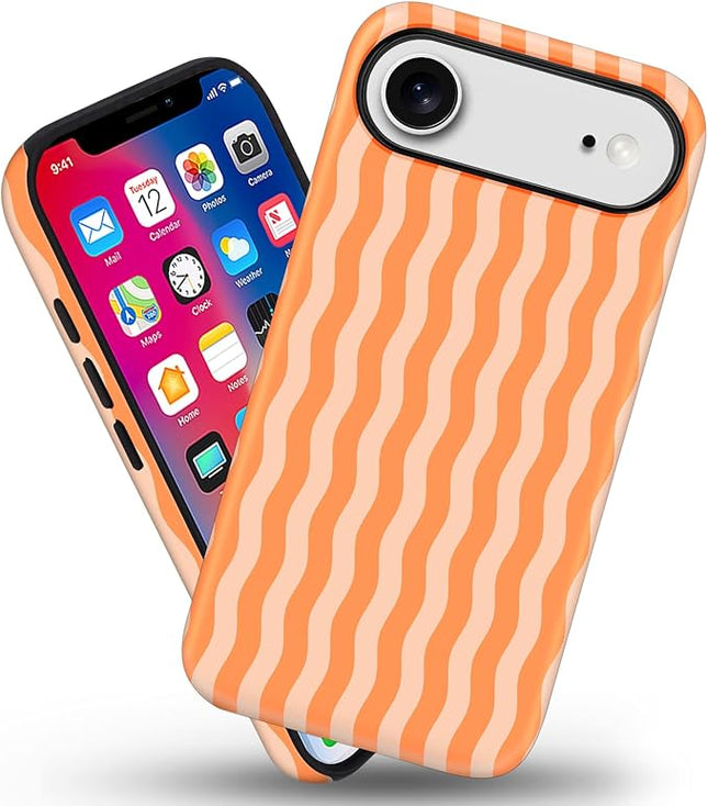 Magnetic for iPhone 17 Air Case Cute Wavy Stripes Phone Case, Shockproof Slim TPU and Hard PC Protective Phone Cover Compatible with MagSafe Designed for Women Girls, Orange